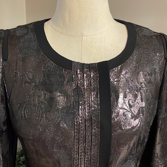 ELIE TAHARI Tessa jacket wool metallic black shinny snap front down scoop neck 4 - Picture 8 of 17